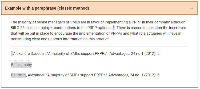 Example with a paraphrase (classic method) -