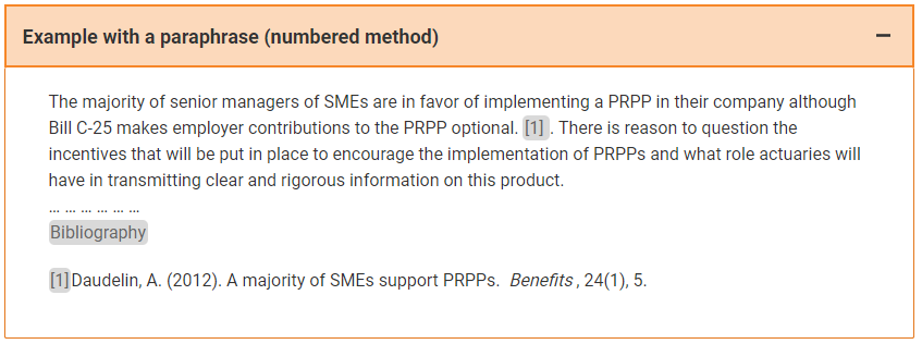 Example with a paraphrase (numbered method) -