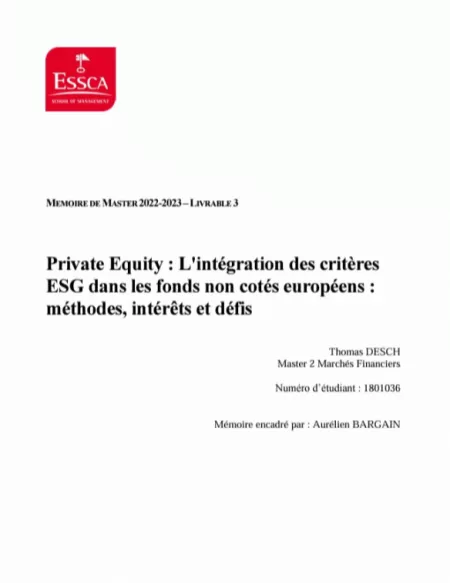 Private Equity : L&#039;intégration des critères ESG dans les fonds non cotés européens : méthodes, intérêts et défis