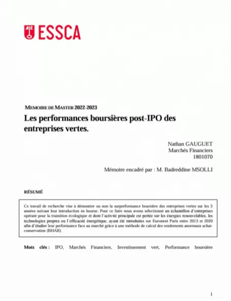Les performances boursières post-IPO des entreprises vertes.