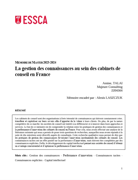 La gestion des connaissances au sein des cabinets de conseil en France